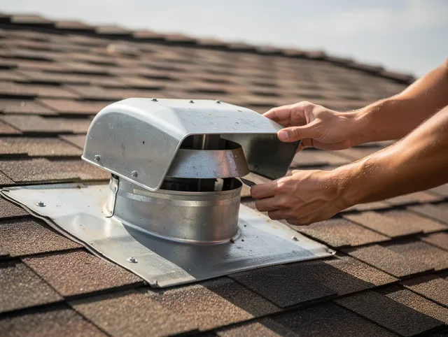 Plainfield Dryer Vent Cleaning certified technician safely cleaning a roof-mounted dryer vent in Plainfield