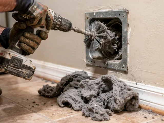 Certified Plainfield Dryer Vent Cleaning technician performing dryer vent cleaning in Plainfield